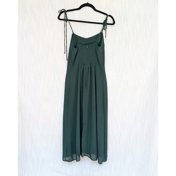 OMi + Studio Hunter Green Tie Spaghetti Straps Front Slit Midi Dress, size L - Picture 3 of 9